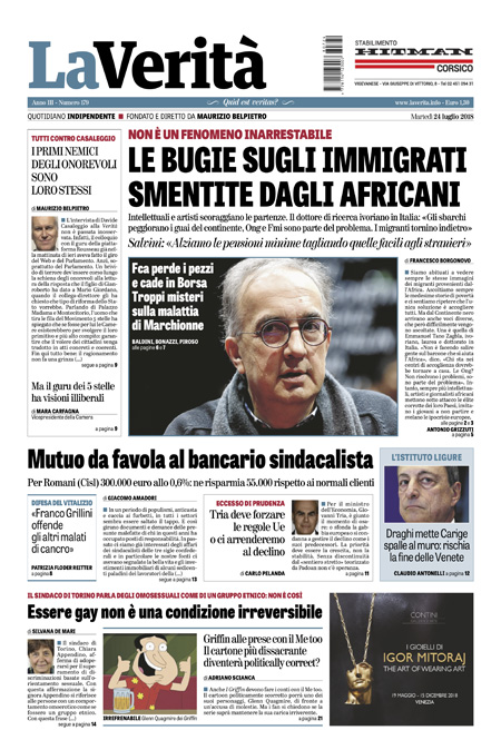 Le prime pagine di martedì 24 luglio 2018 Il Post