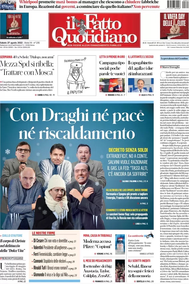 Le Prime Pagine Di Sabato 27 Agosto 2022 Il Post