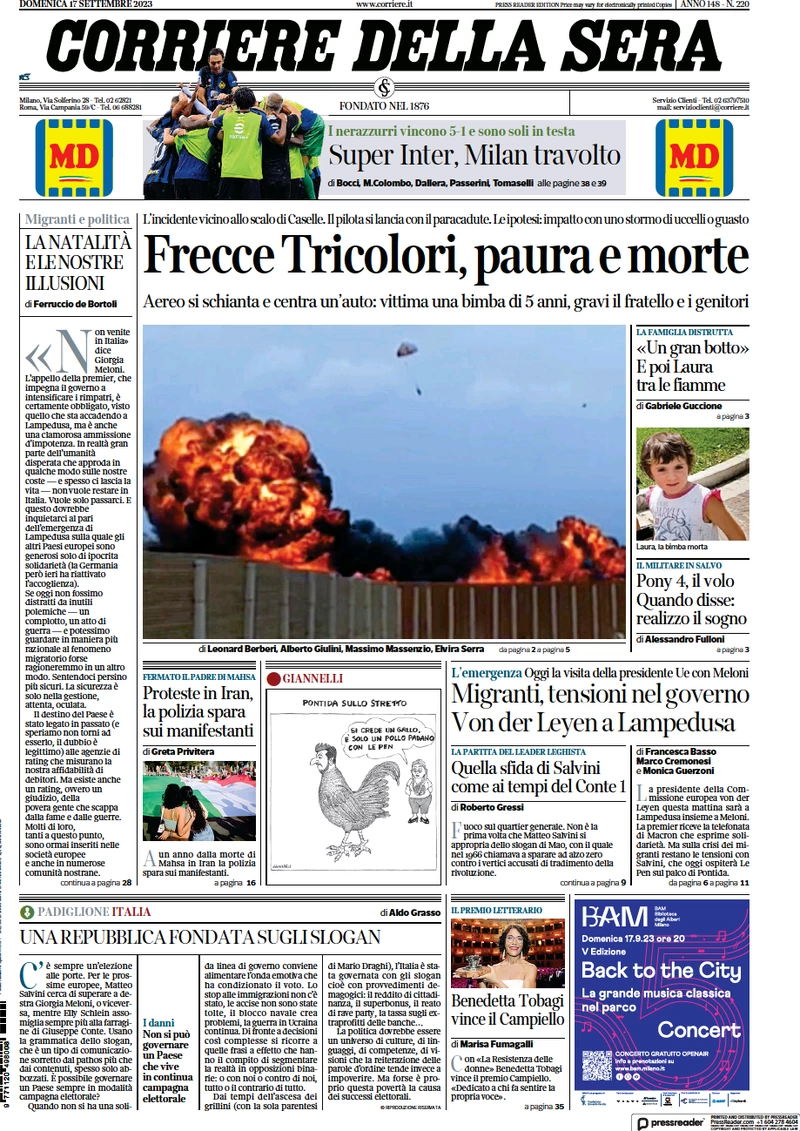 Le Prime Pagine Di Domenica 17 Settembre 2023 Il Post