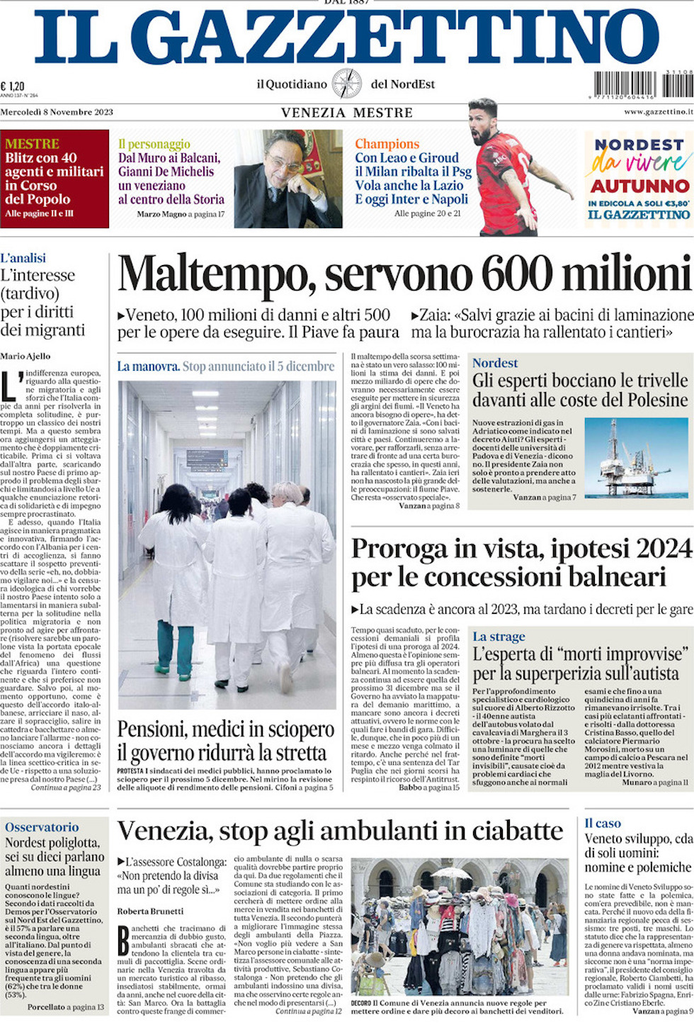 Le prime pagine di mercoledì 8 novembre 2023 Il Post