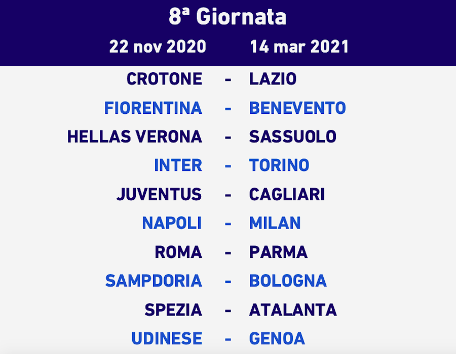 Calendario Tascabile Serie A – Stagione 2020/2021