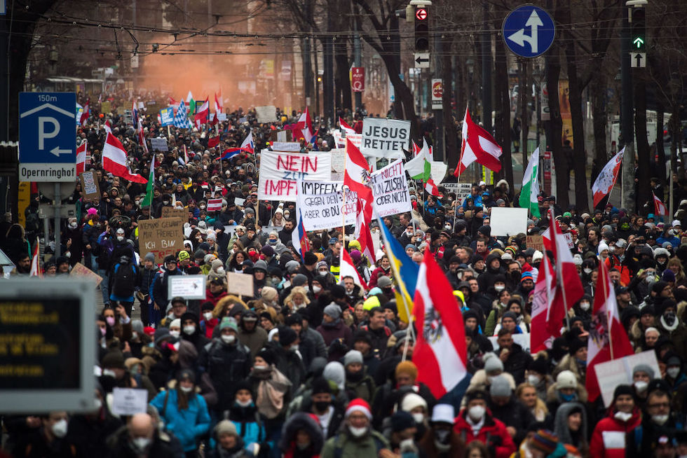 In Austria, tens of thousands of people demonstrated against compulsory vaccination and restrictions