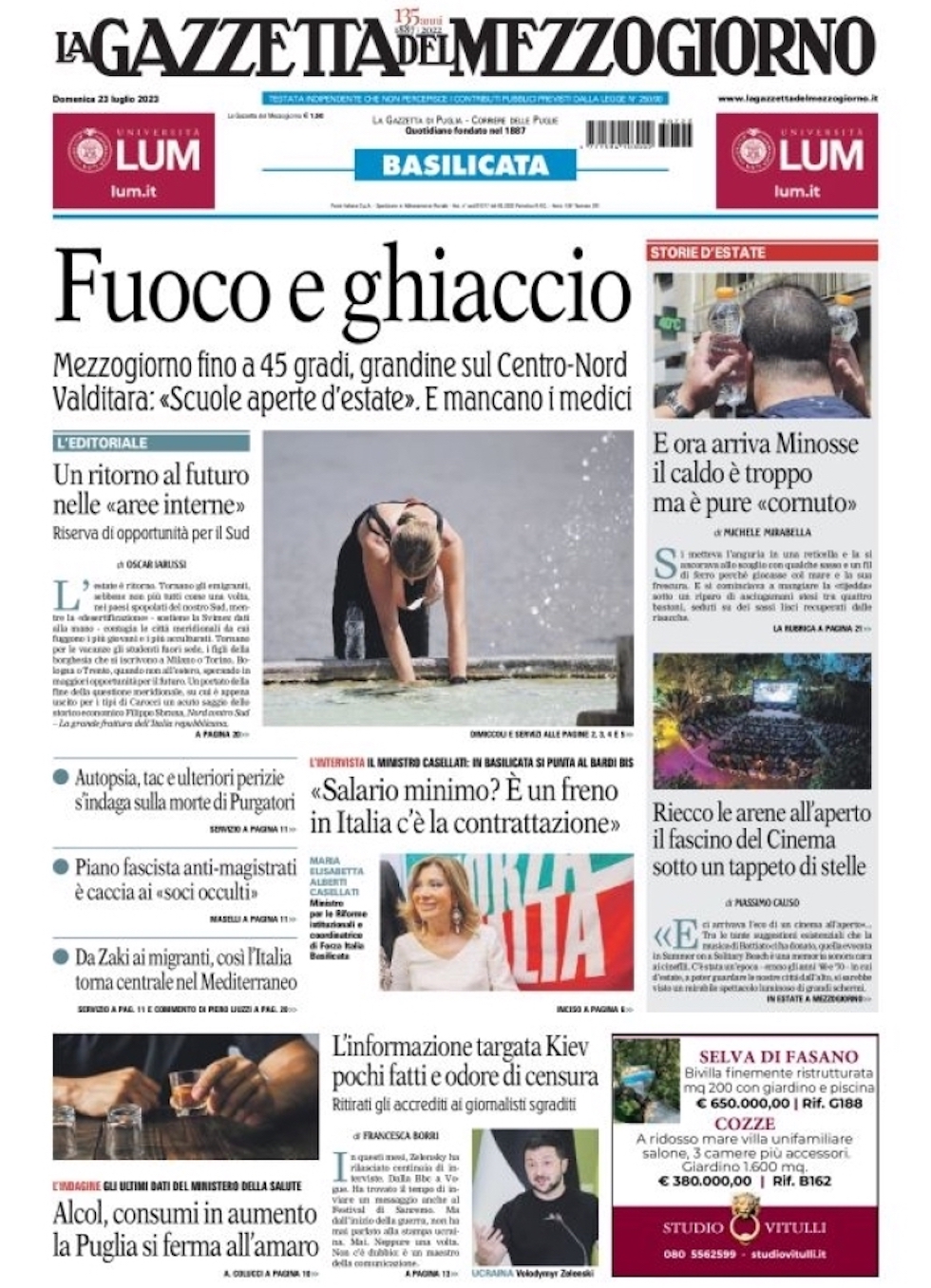 Le prime pagine di domenica 23 luglio 2023 - Il Post