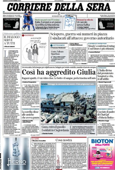 Le prime pagine di sabato 18 novembre 2023 - Il Post