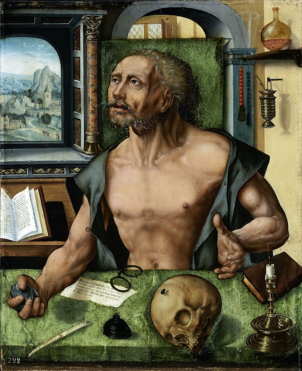 "San Gerolamo nel suo studio", bottega di Joos van Cleve, 1550 circa (Museo di Salisburgo, via Labirinto della Masone)