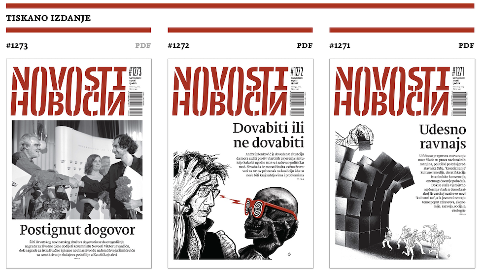 Le prime pagine degli ultimi tre numeri di Novosti, tutte incentrate sullo spostamento a destra di Plenkovic 