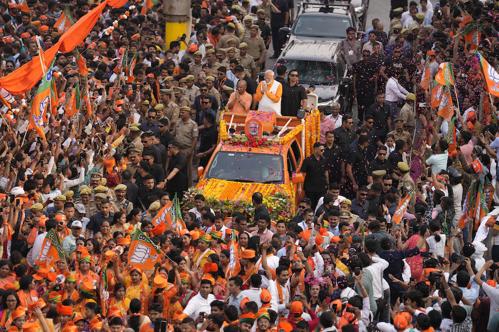 Narendra Modi durante un evento di campagna elettorale