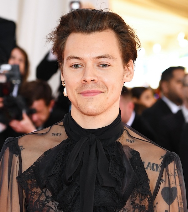 Una foto di Harry Styles con un orecchino di perla al Met Gala, New York, 6 maggio 2019(Dimitrios Kambouris/Getty Images for The Met Museum/Vogue)