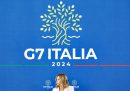 La presidente del Consiglio Giorgia Meloni durante la conferenza stampa finale al termine del G7