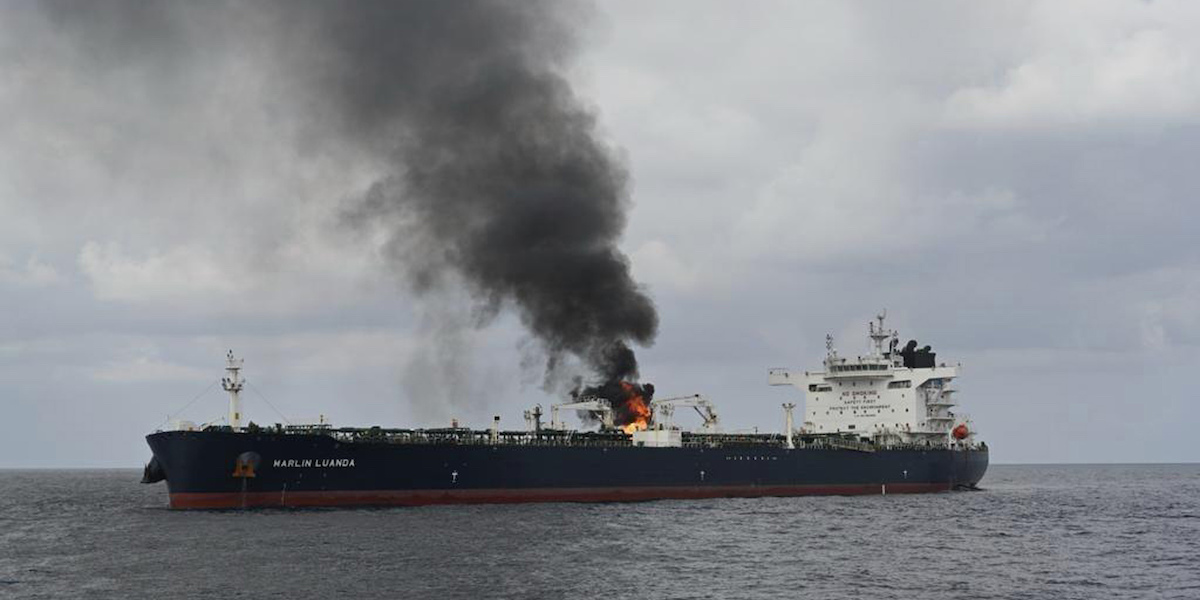 Una nave attaccata dagli Houthi a gennaio (Indian Navy via AP)