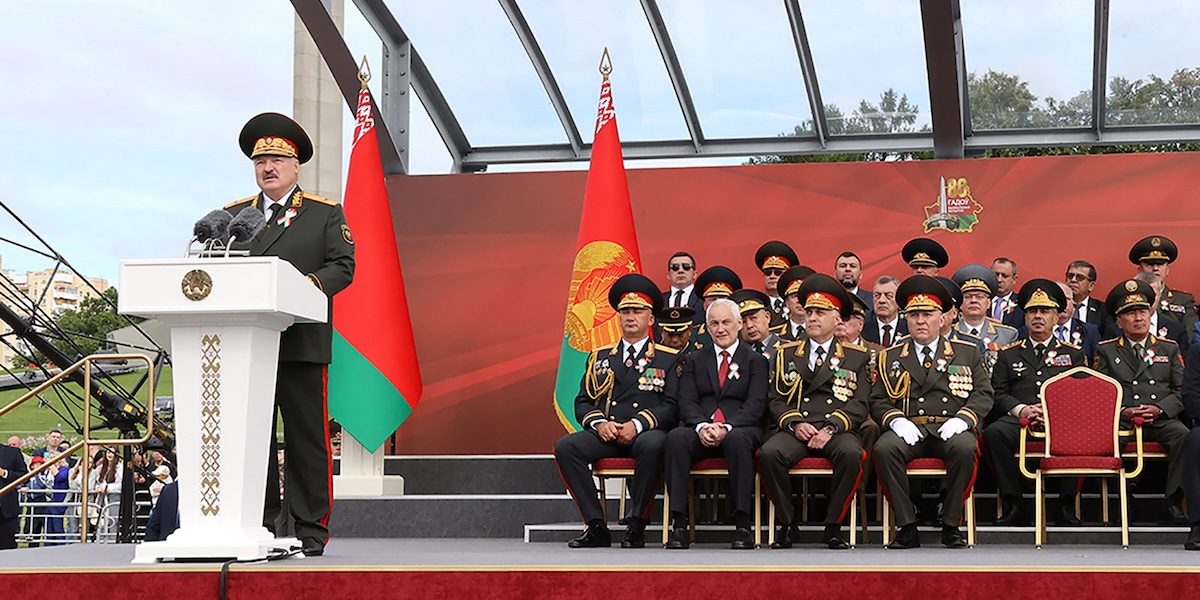Il presidente bielorusso Alexander Lukashenko durante una parata a Minsk, 3 luglio 2024