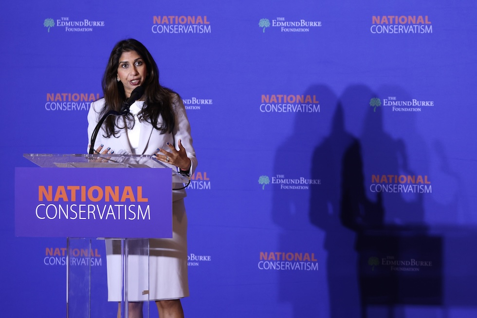 Suella Braverman durante un evento a Washington DC, l'8 luglio 