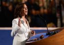 Kamala Harris sul palco della convention del Partito Democratico a Charlotte, North Carolina, il 5 settembre 2012