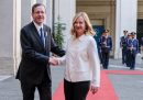 La presidente del Consiglio Giorgia Meloni accoglie a Palazzo Chigi il presidente israeliano Isaac Herzog