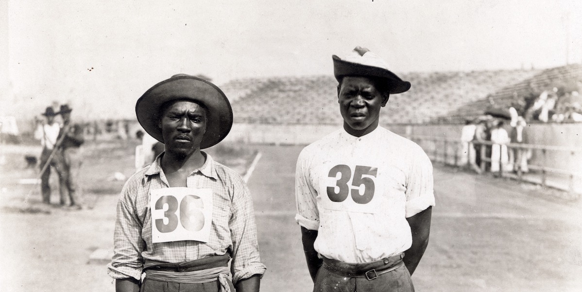 Jan Mashiani e Len Taunyane alle Olimpiadi del 1904 (Missouri History Museum)