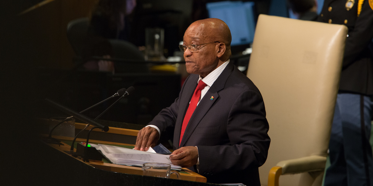 L'ex presidente sudafricano Jacob Zuma durante l'assemblea generale delle Nazioni Unite a New York, il 20 settembre del 2017 
(Kevin Hagen/Getty Images)