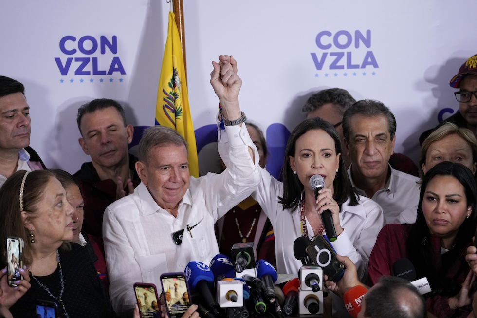 La leader dell’opposizione María Corina Machado ha dichiarato Edmundo González Urrutia “presidente eletto”, a Caracas il 29 luglio 