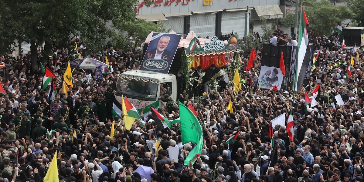 I funerali di Ismail Haniyeh a Teheran 
(Majid Asgaripour/WANA/ via REUTERS)