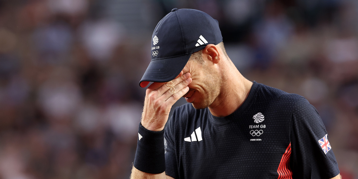 Il tennista scozzese Andy Murray durante l'ultima partita della sua carriera, l'1 agosto 2024 (Julian Finney/Getty Images)