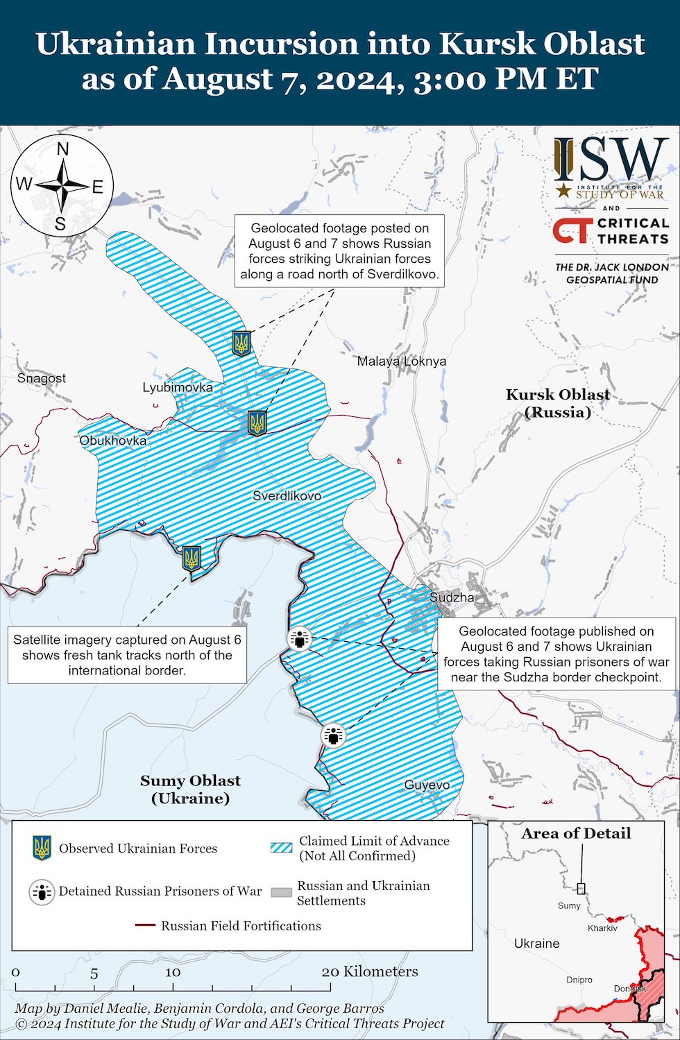 Una mappa dell'avanzata ucraina aggiornata all'8 agosto e realizzata dal centro studi Institute for the Study of War