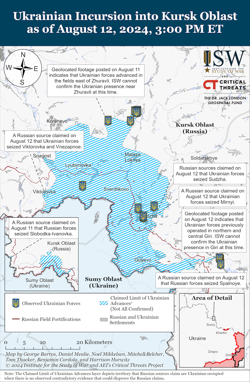 Lo stato di avanzamento dell'invasione ucraina aggiornato al 12 agosto secondo il centro studi Institute for the Study of War