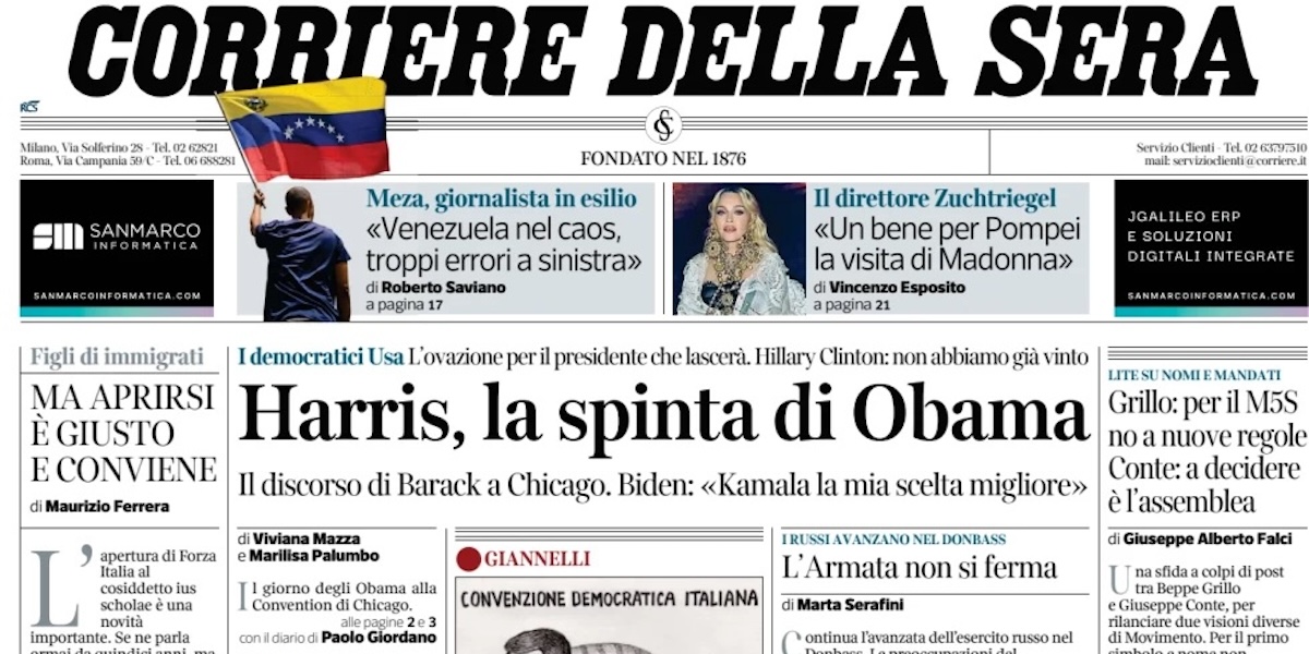 La testata del Corriere della Sera del 21 agosto 2024