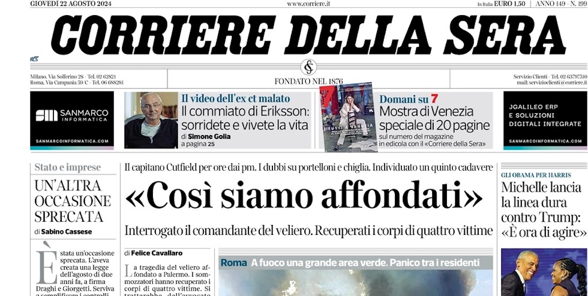 Corriere della Sera, 22 agosto 2024