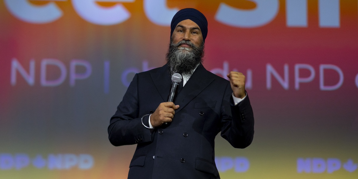 Il leader dell'NDP Jagmeet Singh, nel 2023 (Peter Power/The Canadian Press via ZUMA Press)