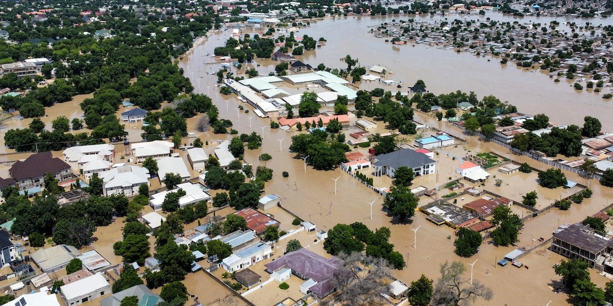 La città di Maiduguri parzialmente sommersa dall'acqua, 10 settembre 2024 (AP Photos/ Musa Ajit Borno)