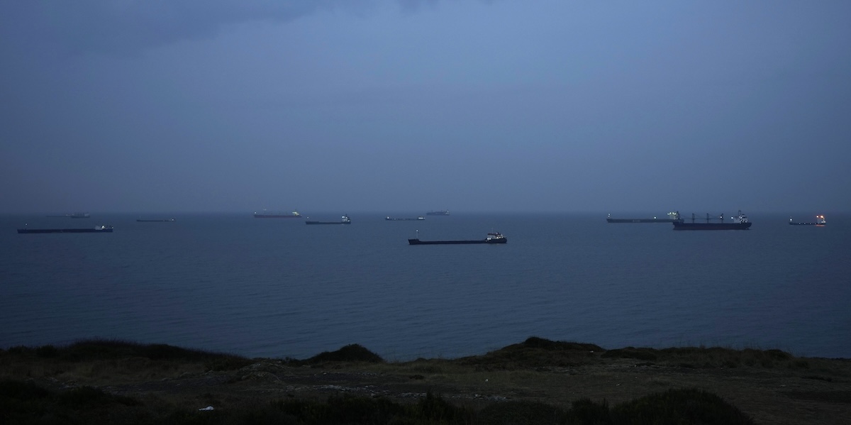 Una foto di navi cargo nel Mar Nero (AP Photo/Khalil Hamra)