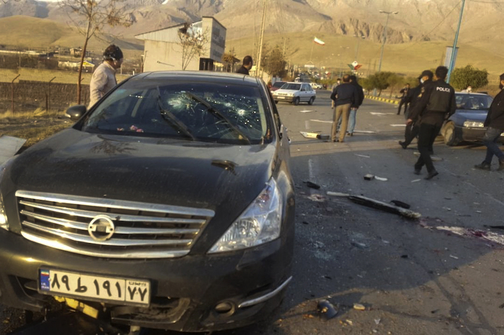 L'automobile di Mohsen Fakhrizadeh colpita dai proiettili della mitragliatrice