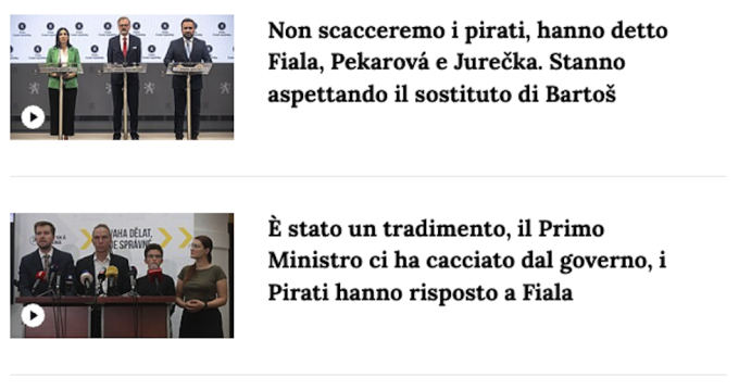 I titoli (tradotti) di due servizi della tv pubblica CT24 (dal sito dell'emittente)