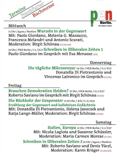 La foto del controprogramma organizzato da alcuni scrittori e scrittrici italiani insieme a PEN Berlin