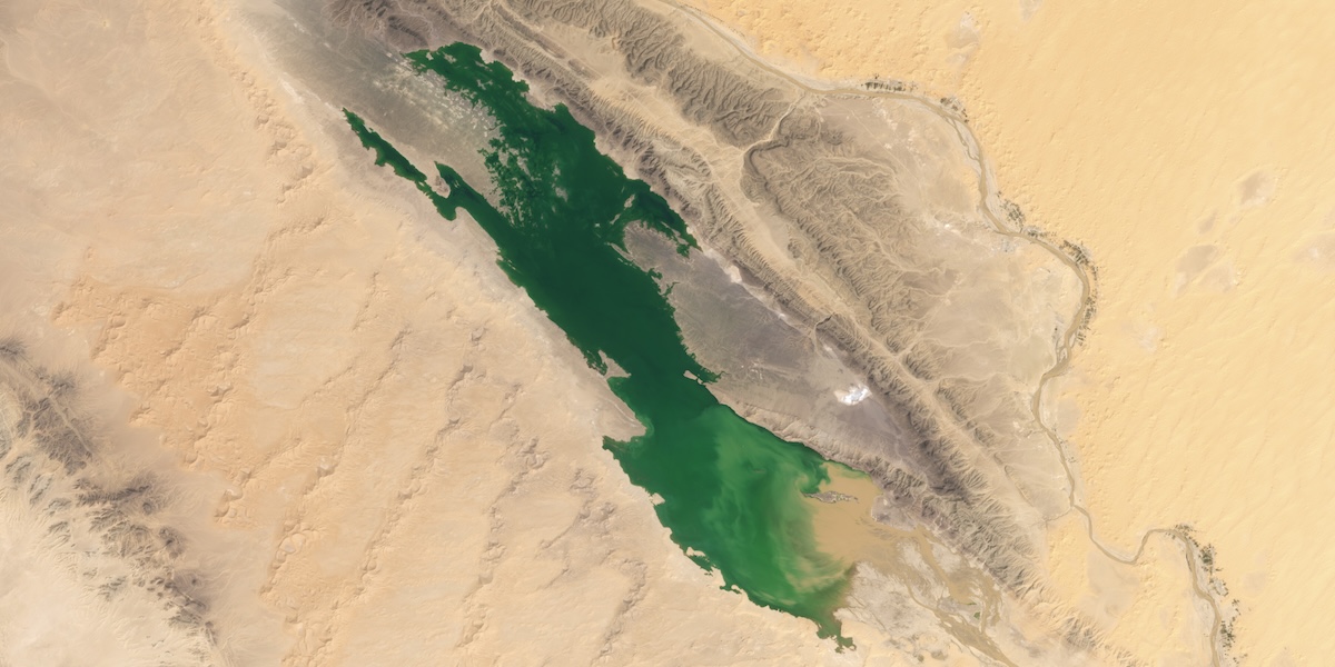 Un lago effimero nel deserto del Sahara, in una immagine satellitare