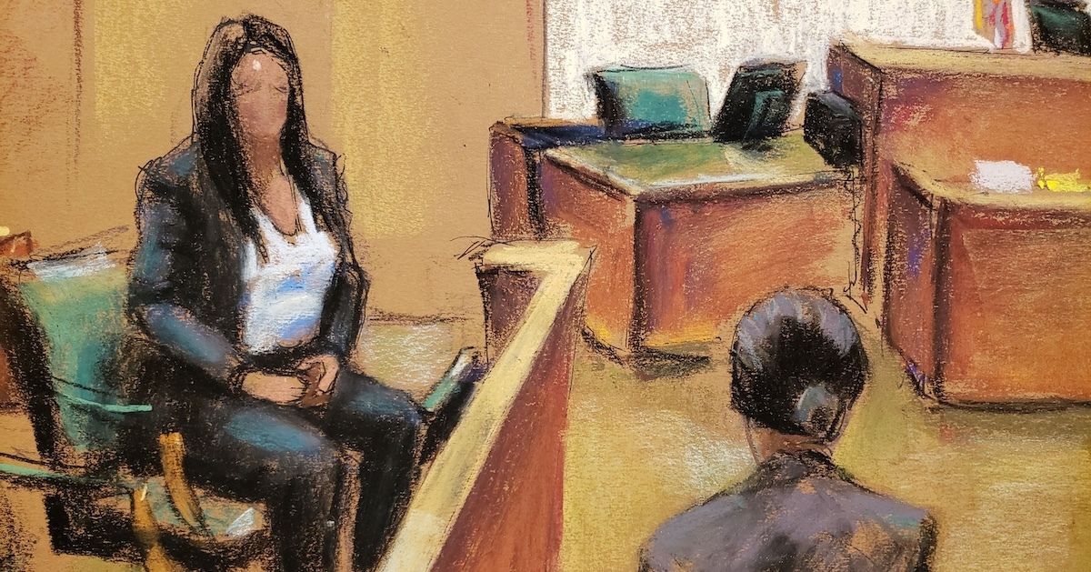 Il disegno fatto da un'artista di tribunale di una donna nota come Sonia o Jane Doe 3, che ha testimoniato nel processo contro il cantante R. Kelly(REUTERS/Jane Rosenberg)