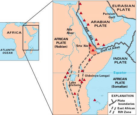 Una mappa delle placche dell’Africa orientale