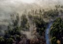 Una macchina su una strada che sale sul monte Feldberg