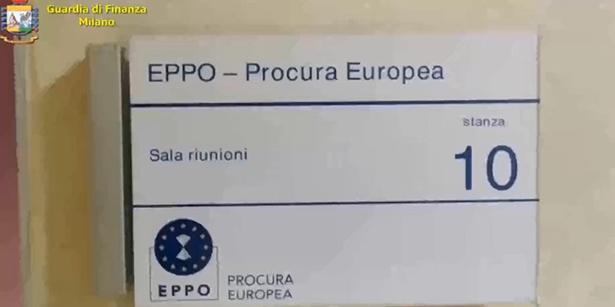 l'insegna di una sala riunioni della sede della Procura europea a Milano