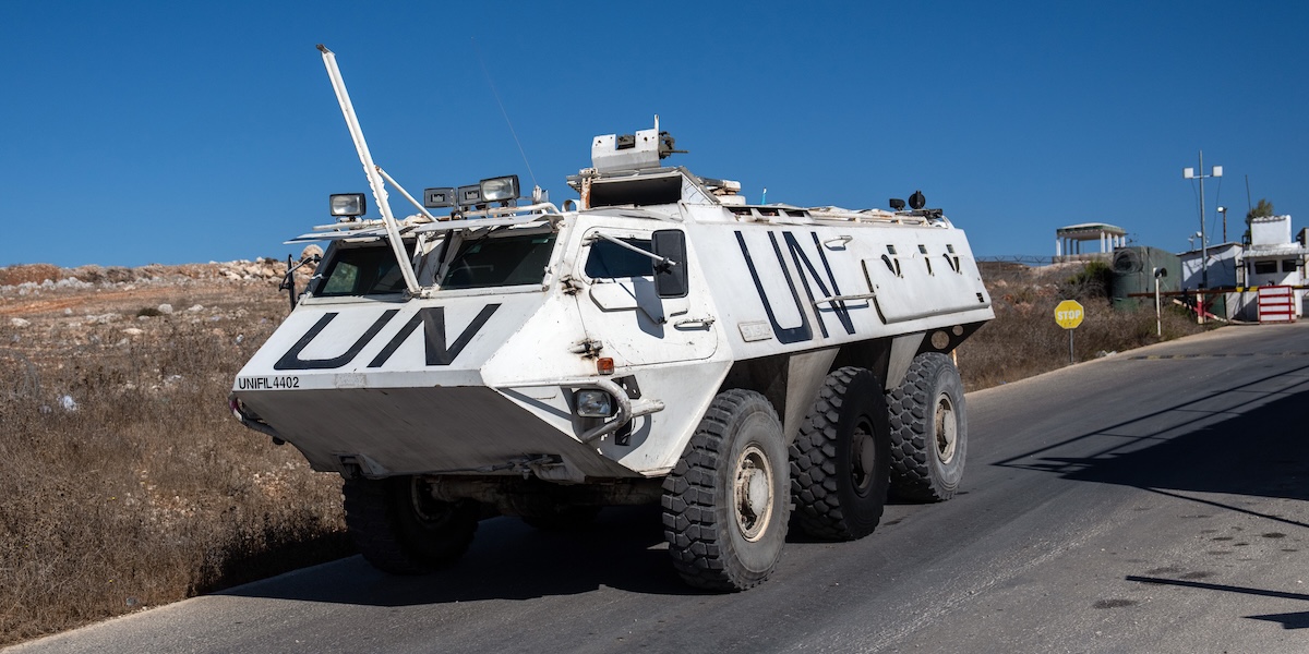 Un mezzo della missione UNIFIL a Marjayoun, Libano, 5 ottobre 2024 (Carl Court/ Getty Images)