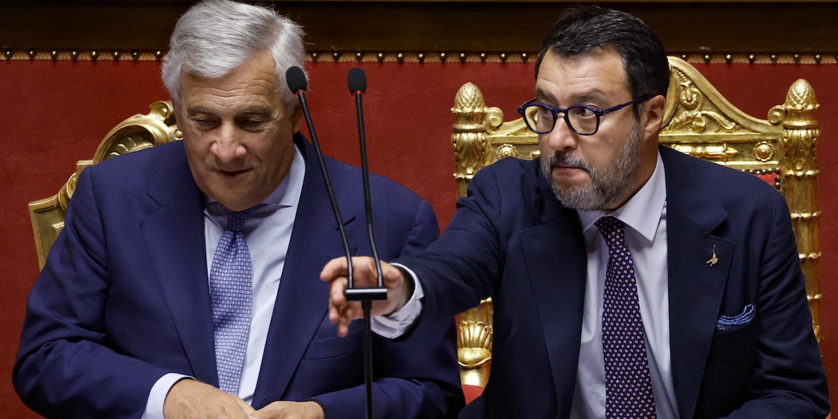 Il ministro degli Esteri Antonio Tajani (Forza Italia) e il ministro dei Trasporti Matteo Salvini (Lega) (Fabio Frustaci/Ansa)