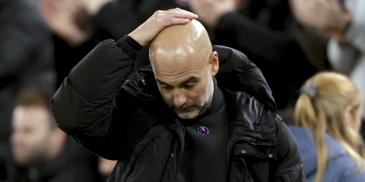 La reazione di Guardiola al secondo gol del Liverpool (AP Photo/Ian Hodgson)