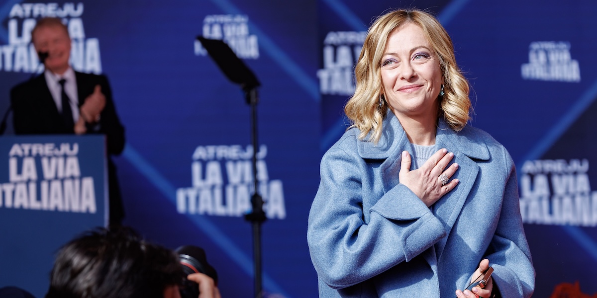 Giorgia Meloni durante Atreju a Roma, 15 dicembre (Roberto Monaldo/ LaPresse)